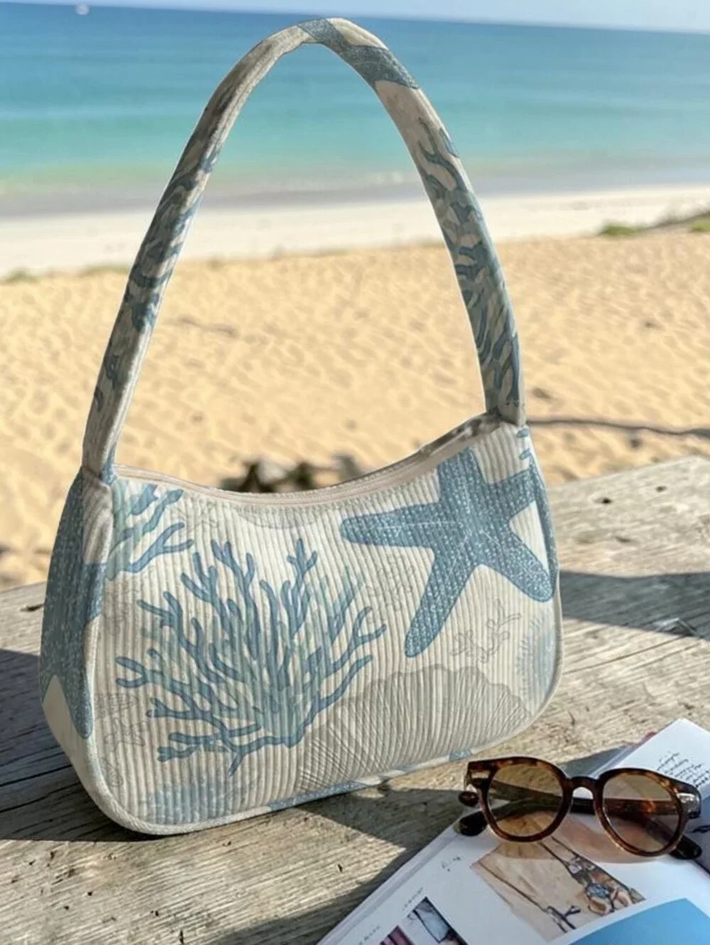 Coastal Starfish And Coral Corduroy Hobo Underarm Shoulder Bag